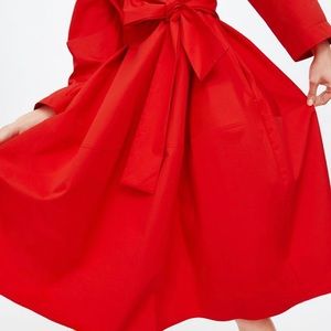Zara Red belted Poplin Dress with pockets